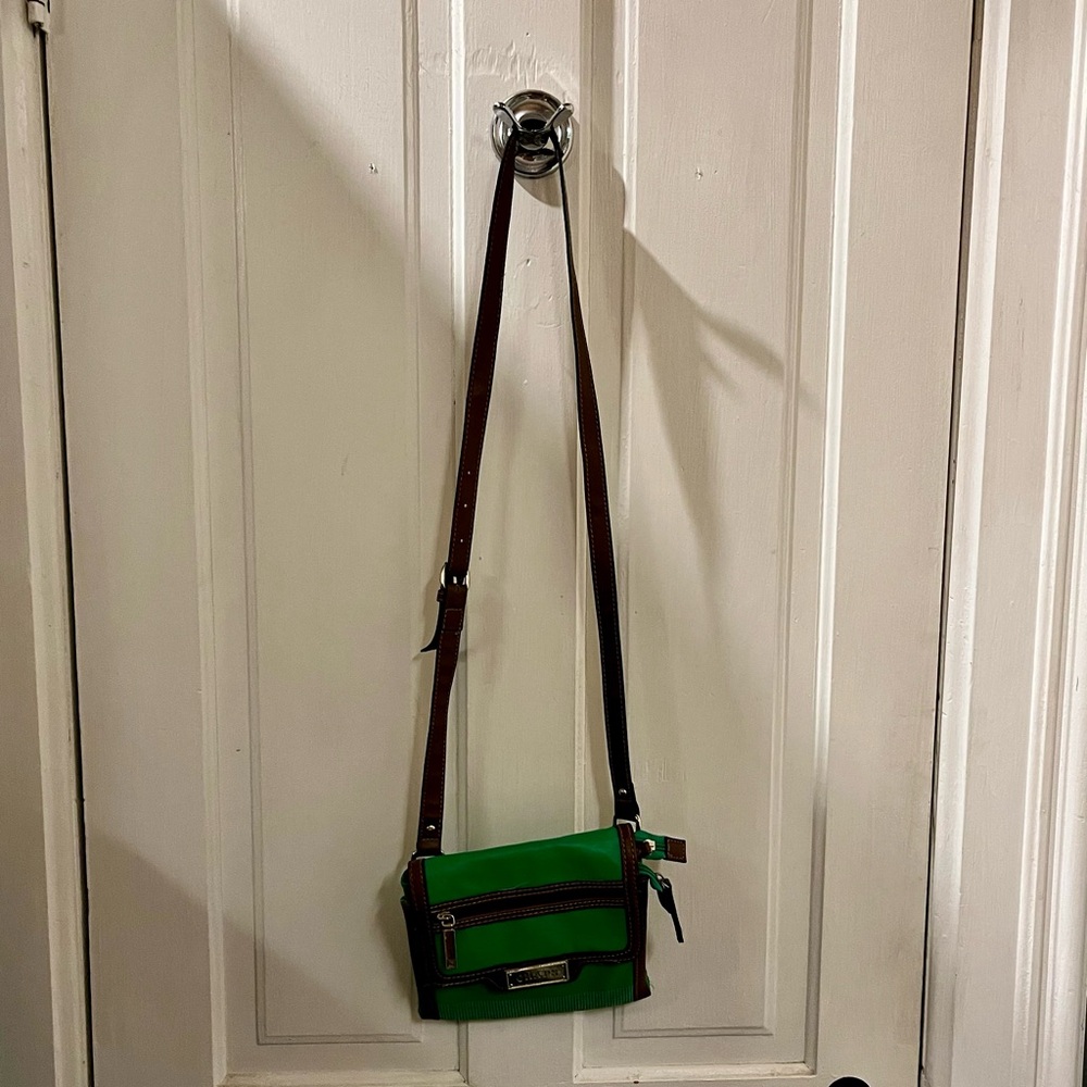 Chaps Green and Brown Crossbody Bag